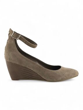 Enzo Angliolini Women's Taupe Suede Leather Wedge Shoes Ankle Strap Size 7M